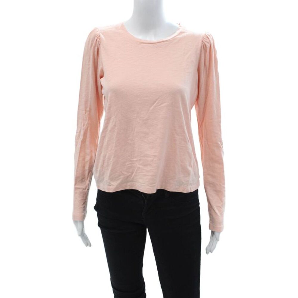 The Westside Womens Basic Pink Cotton Long Sleeve Round Neck T-Shirt Size M